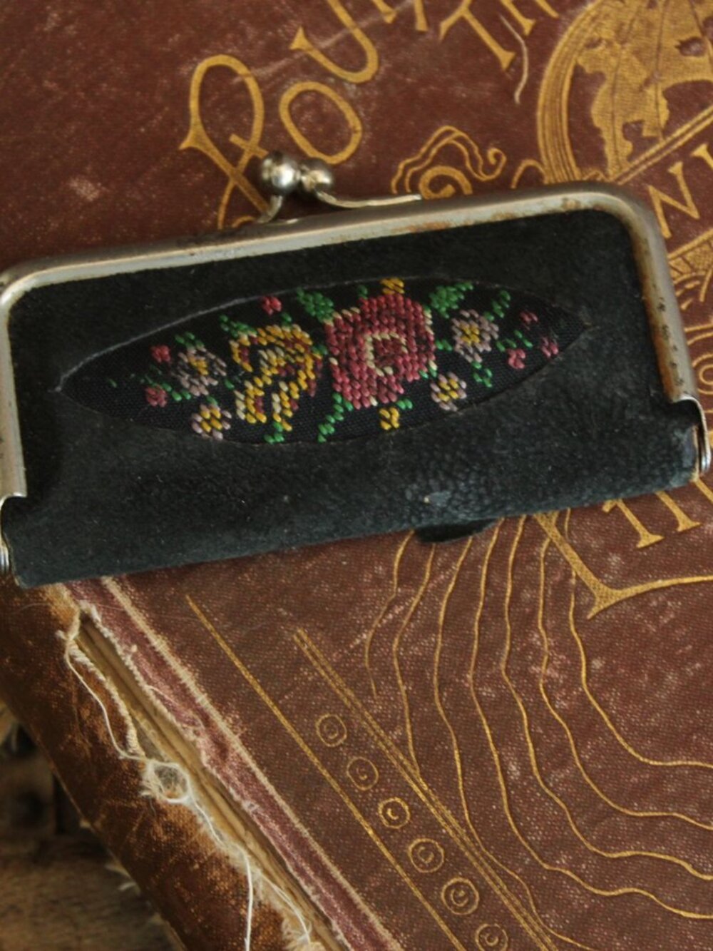 Vintage 1940s 1950s Manicure Kit, Black Tapestry Needlepoint Travel Set, German